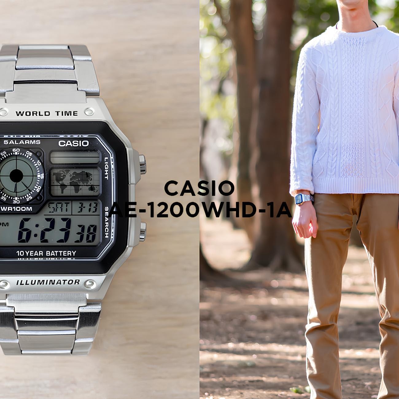 Casio Digital AE-1200WHD-1A World Map Alarm Men Watch (10-Year Battery) AE1200WHD-1A ozDigitalWatch