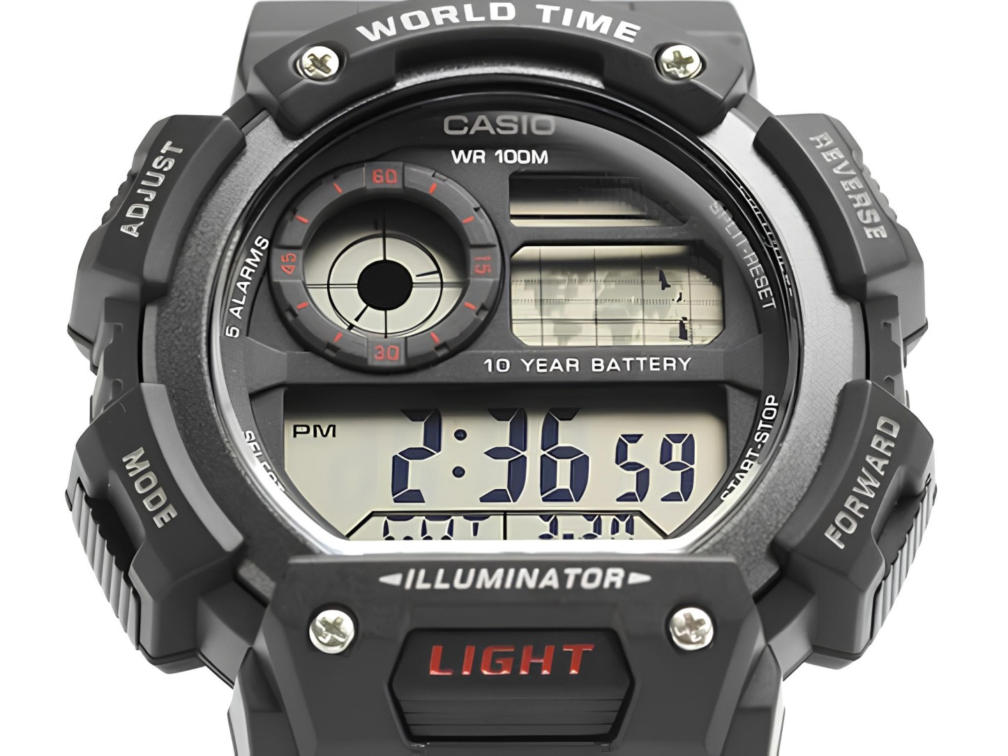 Casio Digital AE-1400WH-1A World Map Alarm Men Watch 10Y Battery Life Black ozDigitalWatch.com.au
