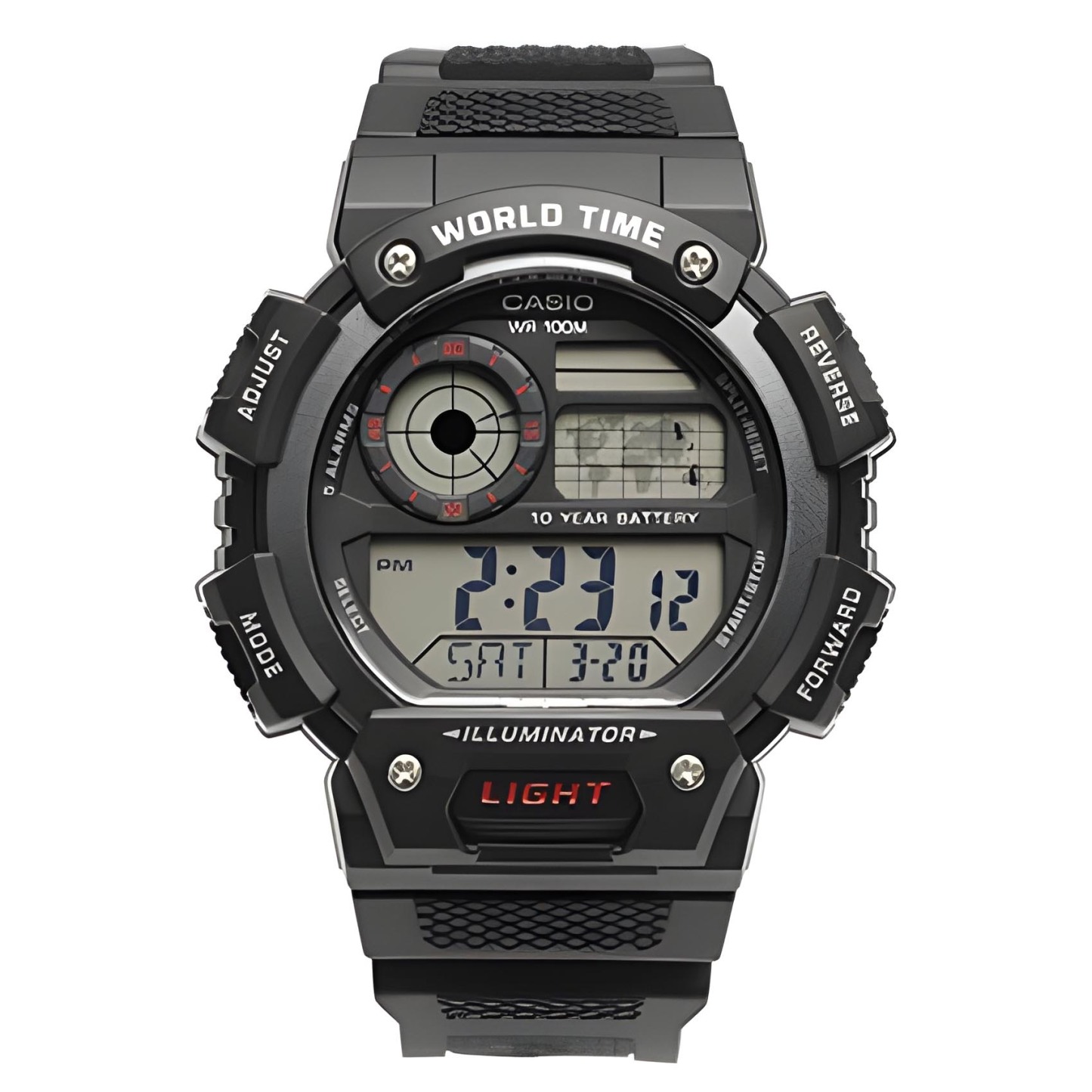 Casio Digital AE-1400WH-1A World Map Alarm Men Watch 10Y Battery Life Black ozDigitalWatch.com.au
