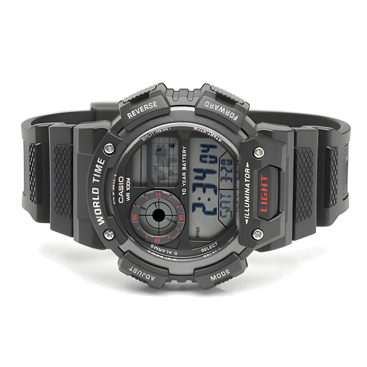 Casio Digital AE-1400WH-1A World Map Alarm Men Watch 10Y Battery Life Black ozDigitalWatch.com.au