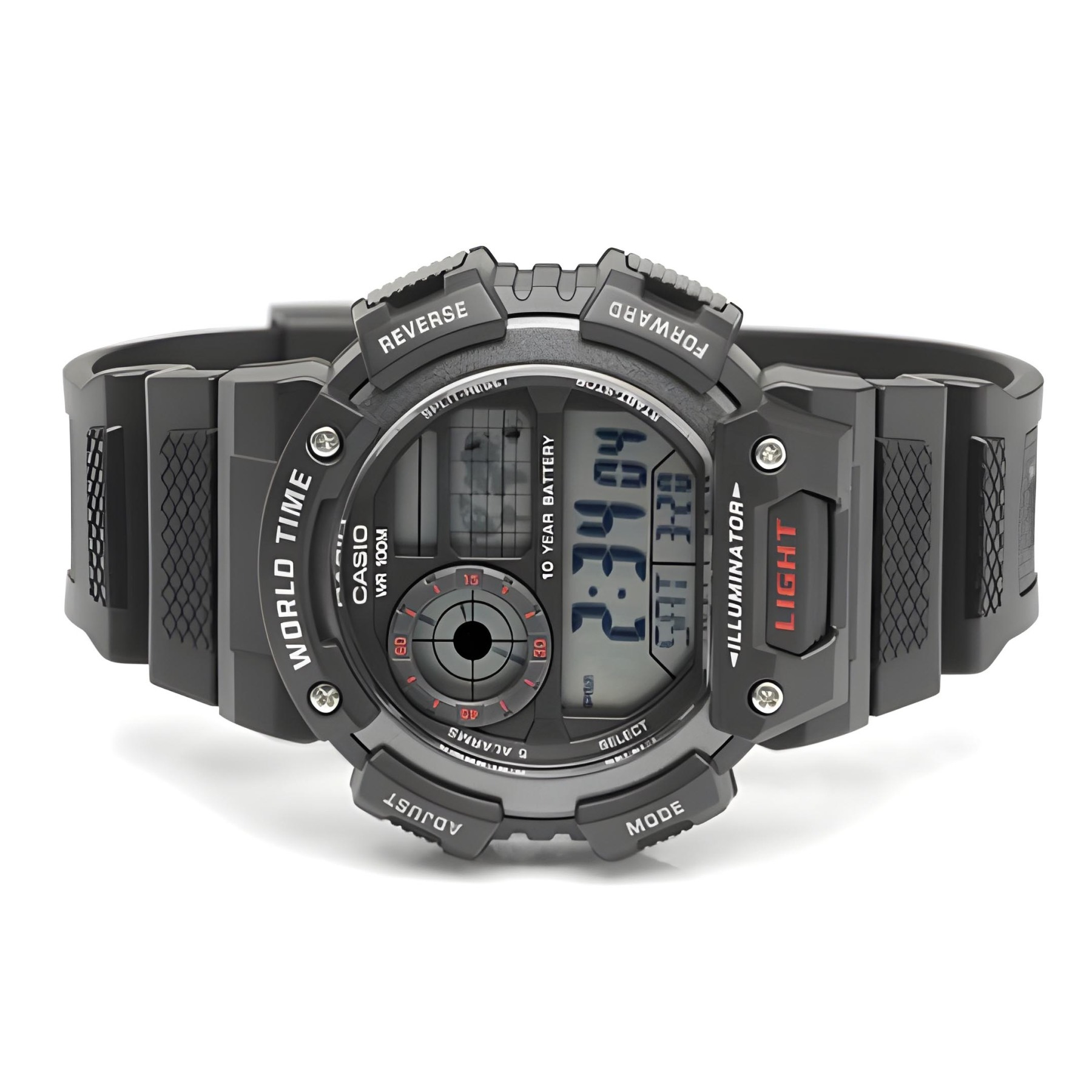 Casio Digital AE-1400WH-1A World Map Alarm Men Watch 10Y Battery Life Black ozDigitalWatch.com.au