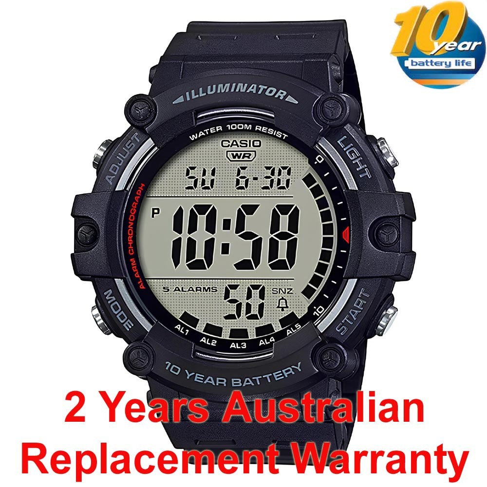 Casio Digital AE-1500WH-1AV Dural Time Wide Face Men Watch 10Y Battery Black ozdigitalwatch.com.au