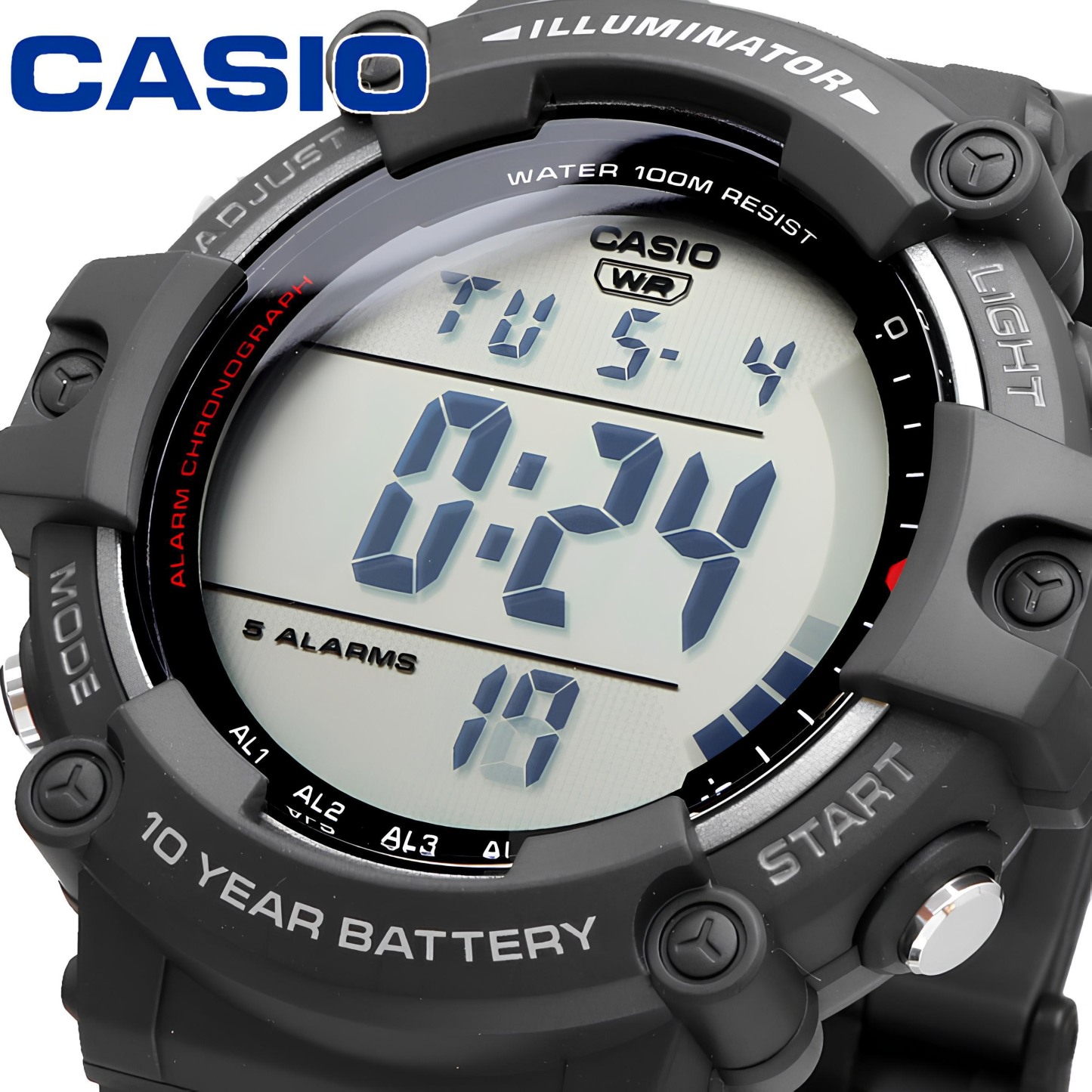 Casio Digital AE-1500WH-1AV Dural Time Wide Face Men Watch 10Y Battery Black ozdigitalwatch.com.au