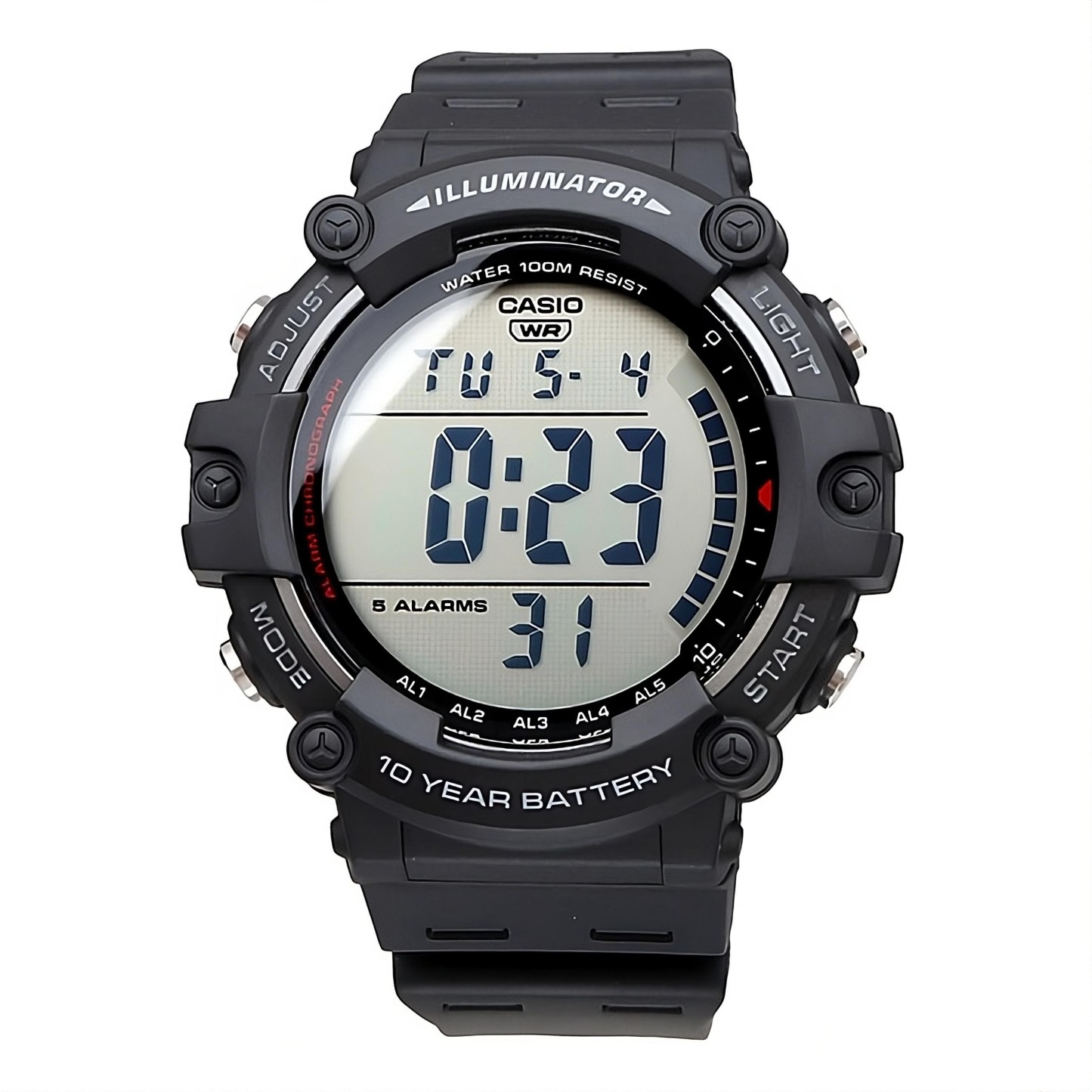 Casio Digital AE-1500WH-1AV Dural Time Wide Face Men Watch 10Y Battery Black ozdigitalwatch.com.au