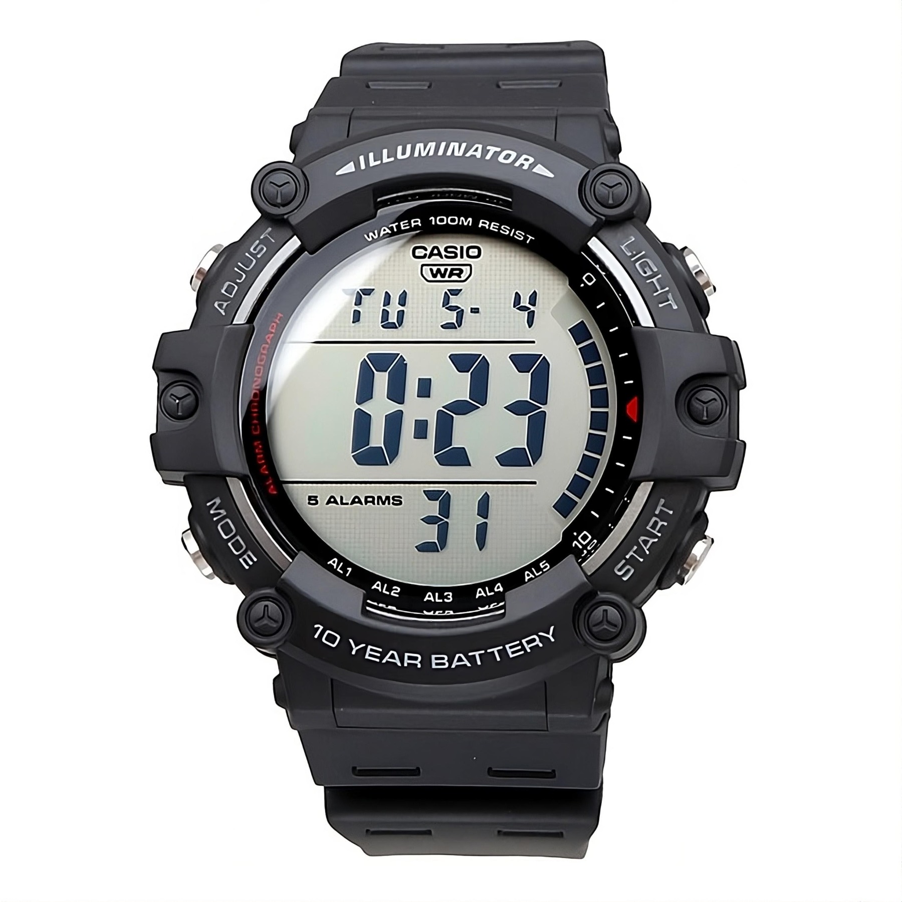 Casio Digital AE-1500WH-1AV Dural Time Wide Face Men Watch 10Y Battery Black ozdigitalwatch.com.au