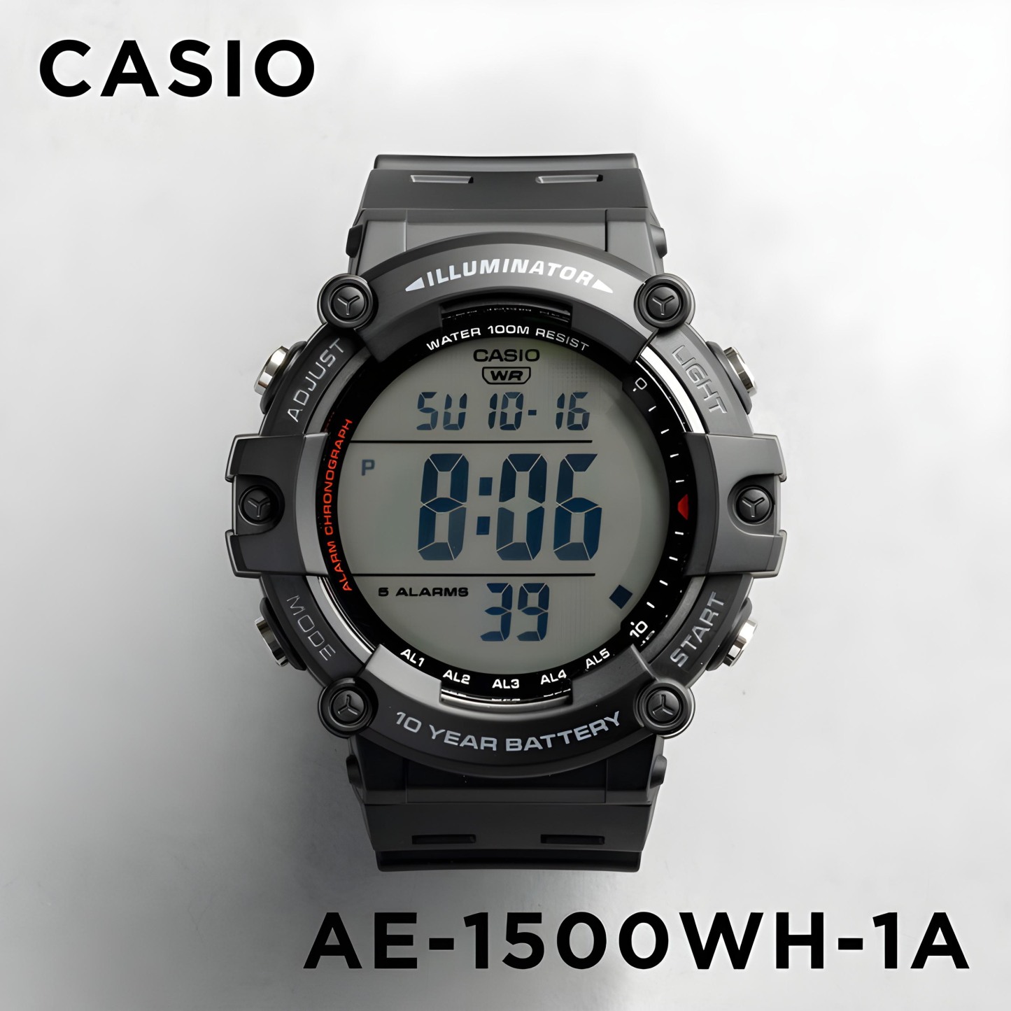 Casio Digital AE-1500WH-1AV Dural Time Wide Face Men Watch 10Y Battery Black ozdigitalwatch.com.au