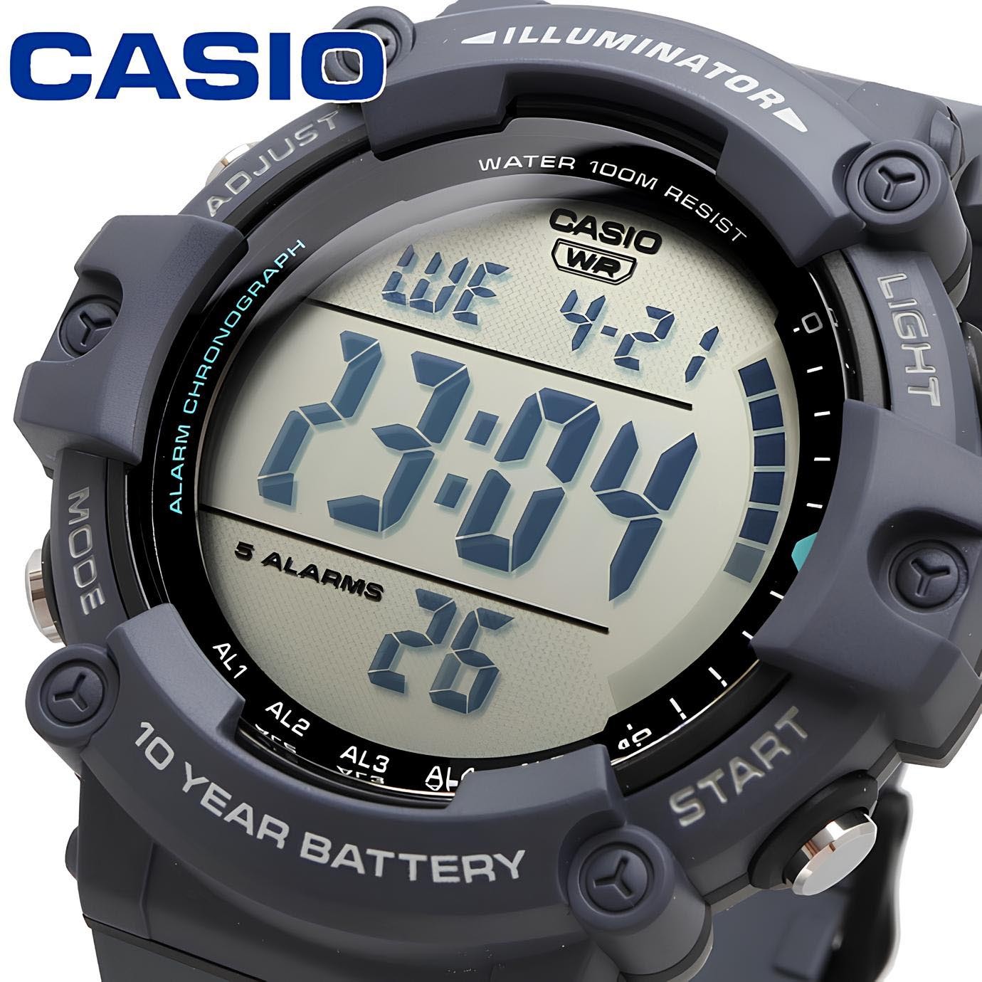 Casio Digital AE-1500WH-2A Blue Dural Time Wide Face Men Watch 10Y Battery ozdigitalwatch.com.au