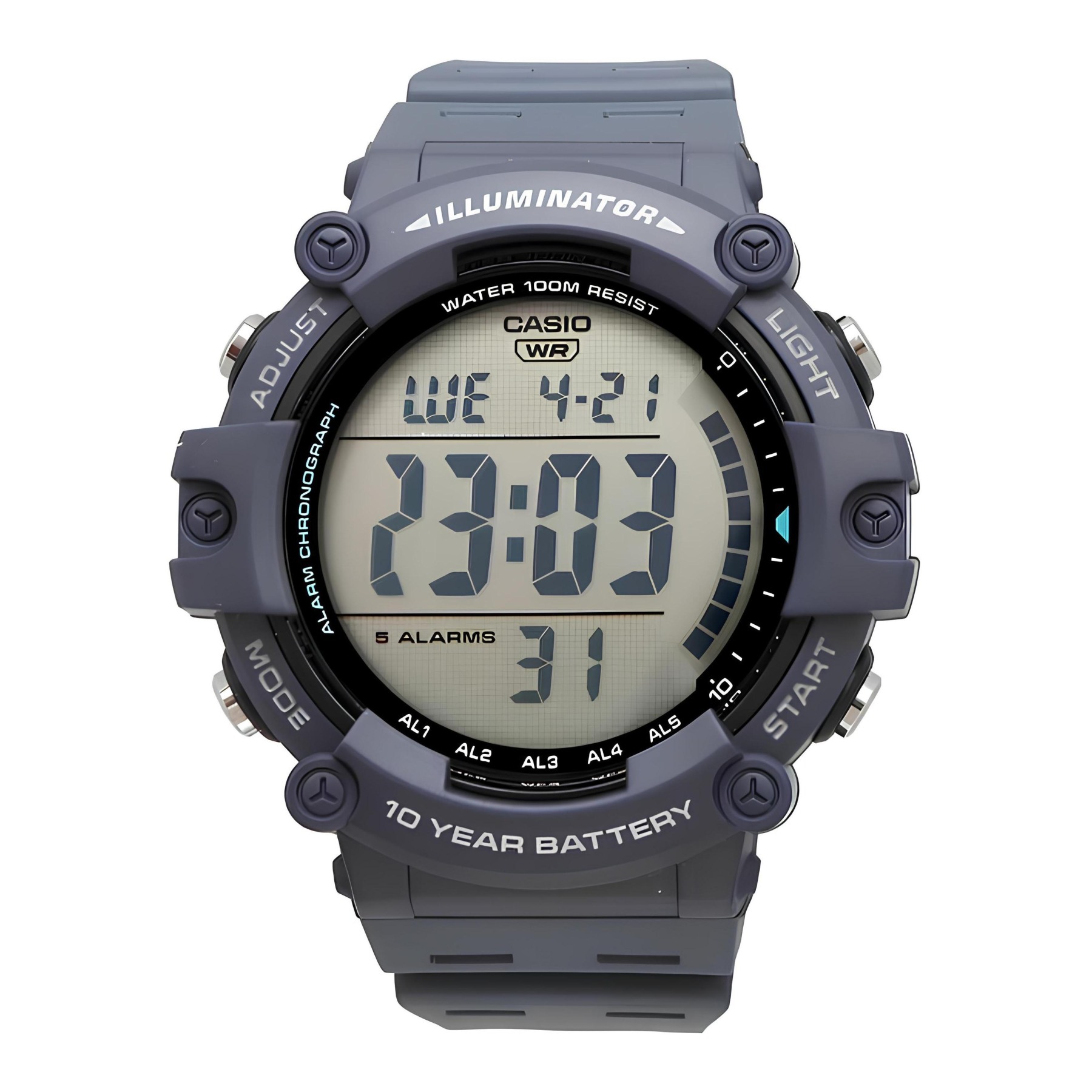 Casio Digital AE-1500WH-2A Blue Dural Time Wide Face Men Watch 10Y Battery ozdigitalwatch.com.au