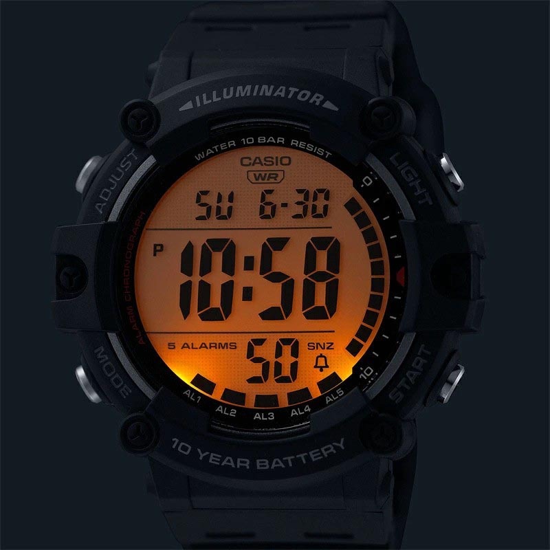 Casio Digital AE-1500WH-1AV Dural Time Wide Face Men Watch 10Y Battery Black ozdigitalwatch.com.au