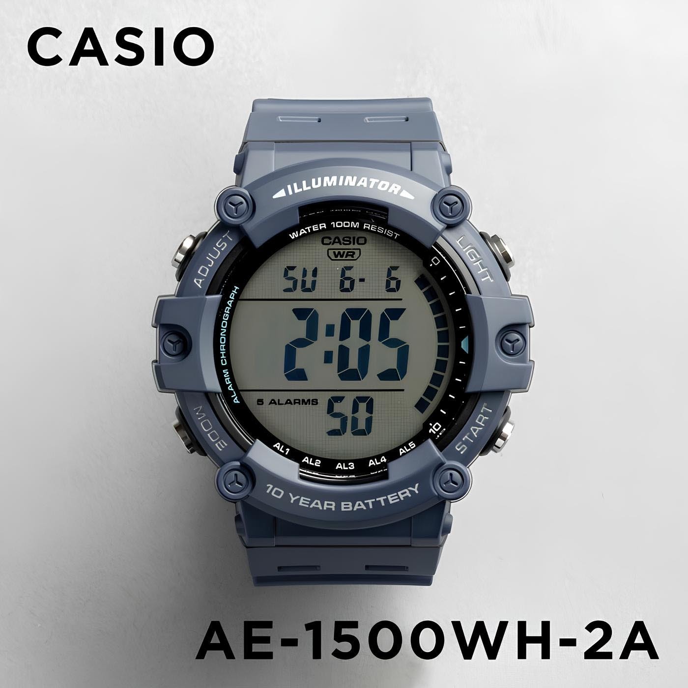Casio Digital AE-1500WH-2A Blue Dural Time Wide Face Men Watch 10Y Battery ozdigitalwatch.com.au
