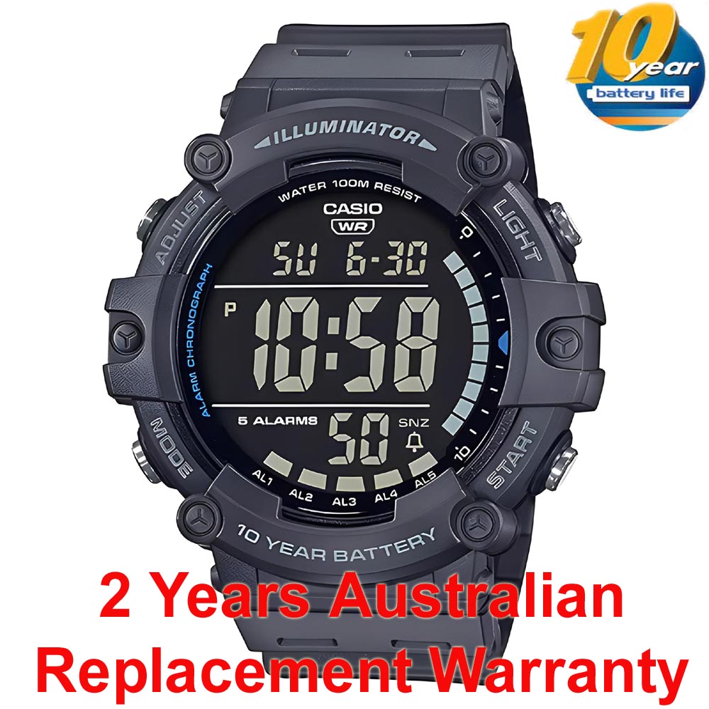 Casio Digital AE-1500WH-8BV Dual Time Wide Face Men Watch 10Y Battery Grey ozdigitalwatch.com.au