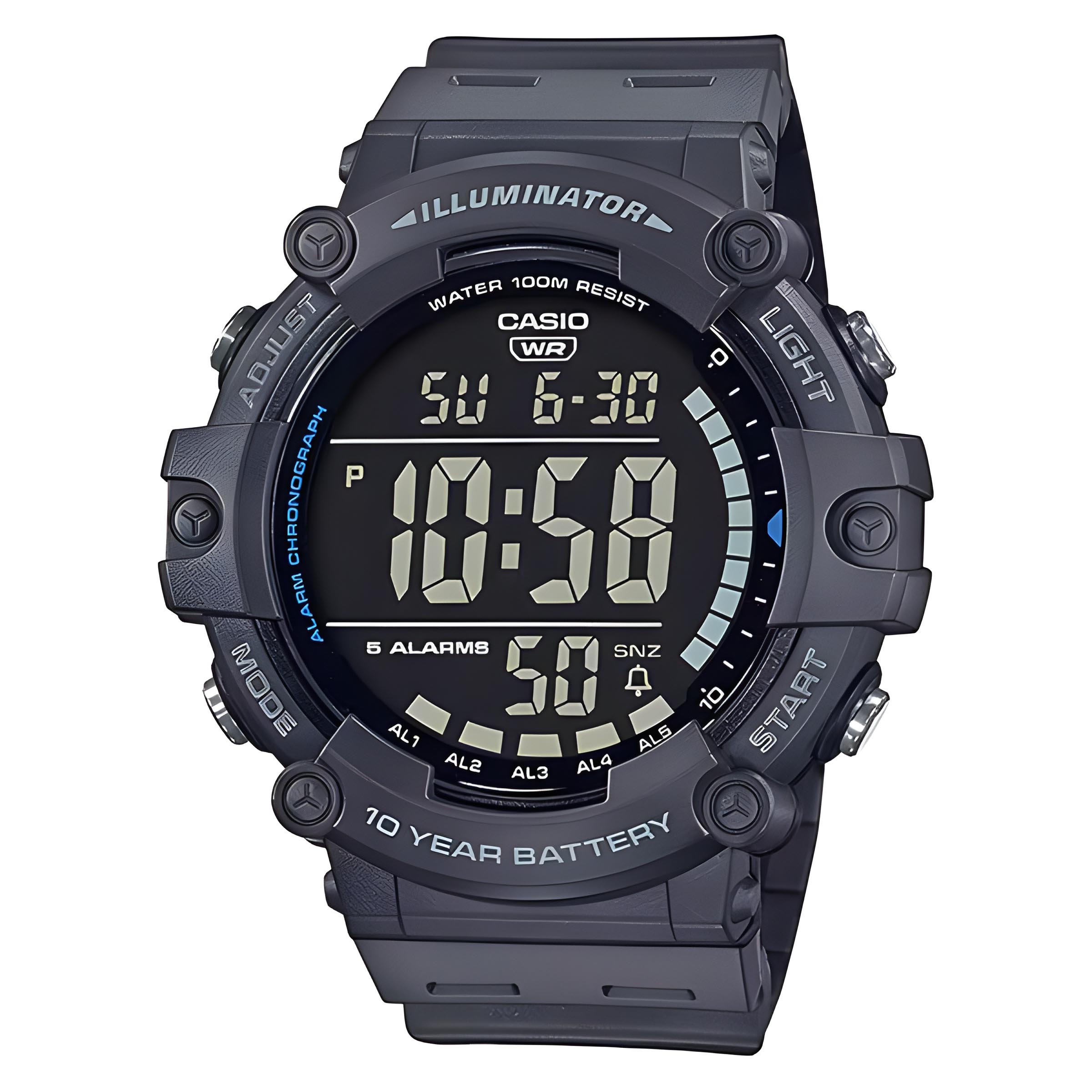 Casio Digital AE-1500WH-8BV Dual Time Wide Face Youth Men's Watch (10-Years Battery Life) (Grey) AE1500WH-8BV