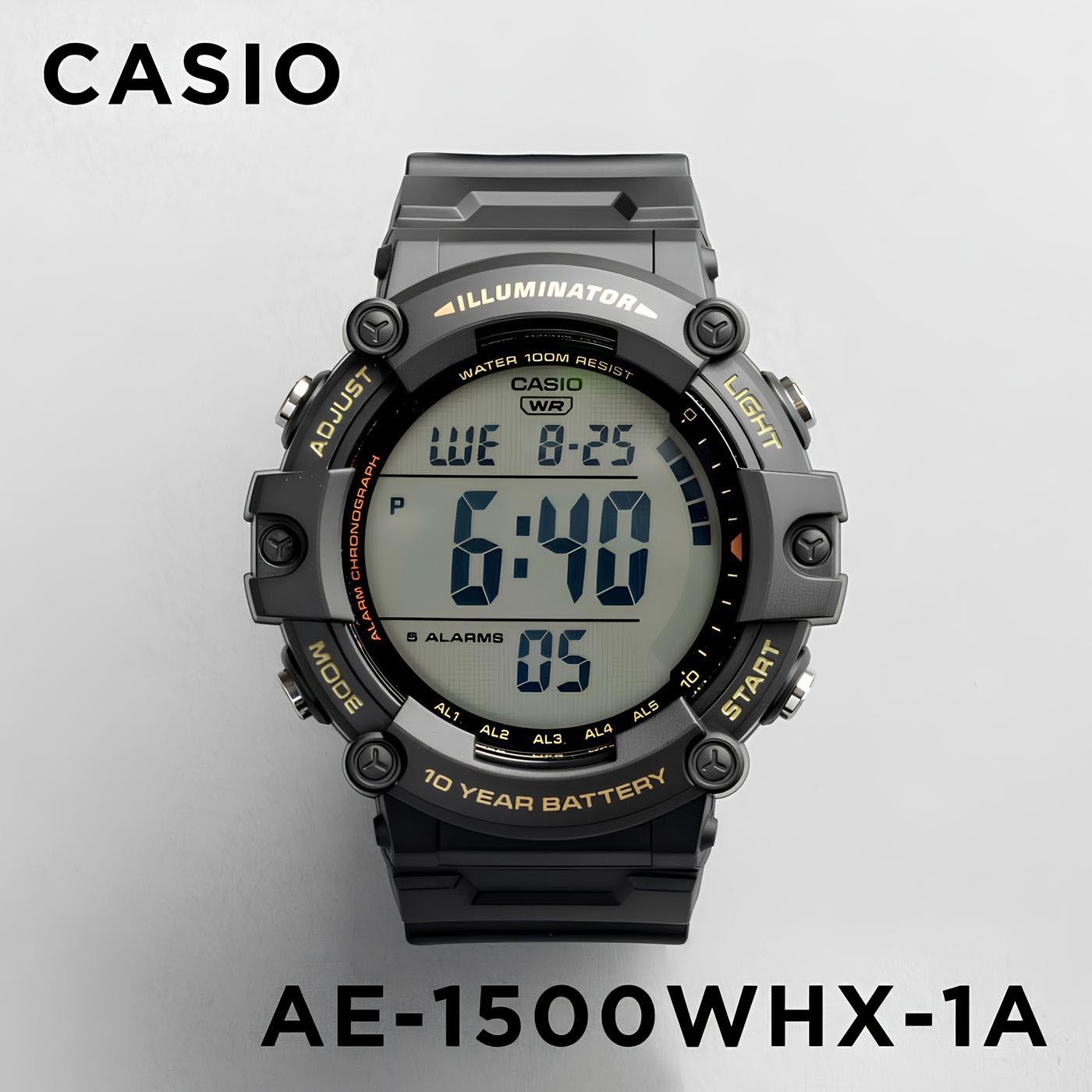 Casio Digital AE-1500WHX-1A Watch 10Y Battery Black Extra Long Band Version ozdigialwatch.com.au