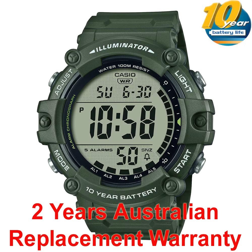 Casio Digital AE-1500WHX-3A Watch 10Y Battery Green Extra Long Band Version ozdigialwatch.com.au