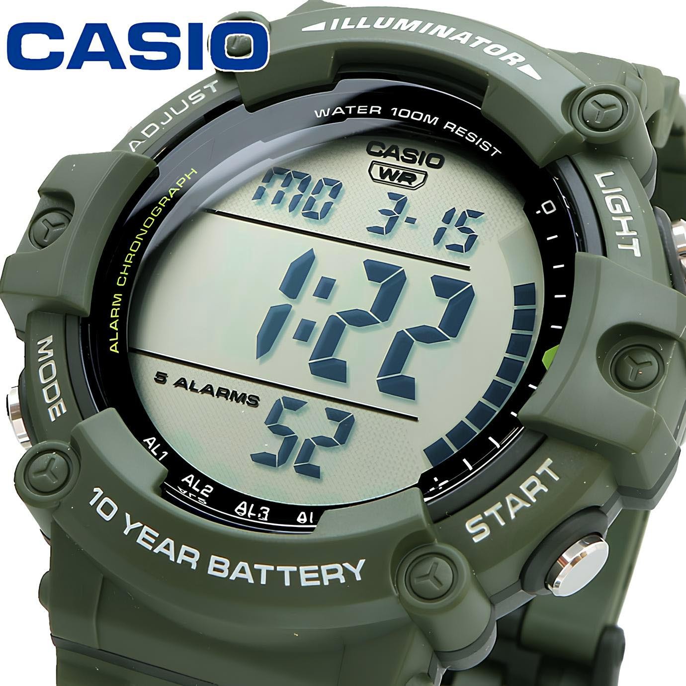 Casio Digital AE-1500WHX-3A Watch 10Y Battery Green Extra Long Band Version ozdigialwatch.com.au