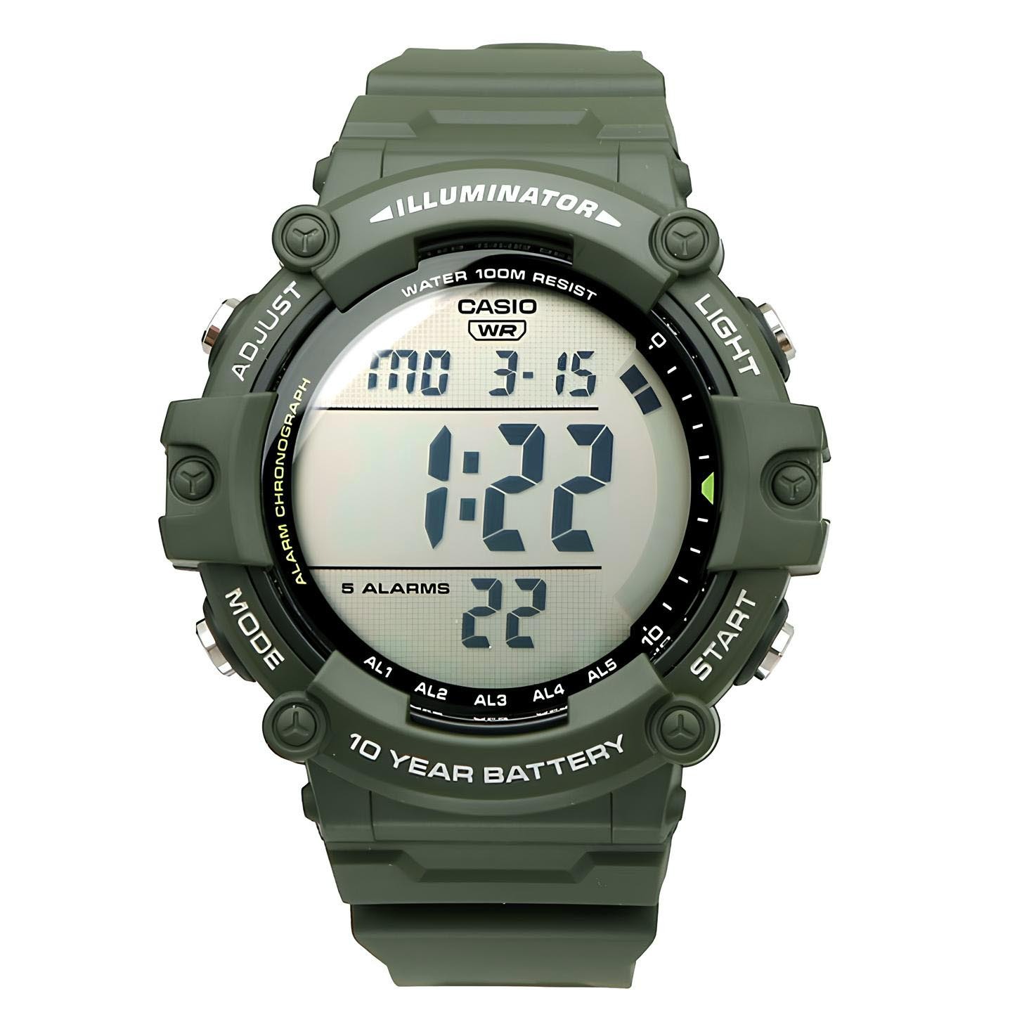 Casio Digital AE-1500WHX-3A Watch 10Y Battery Green Extra Long Band Version ozdigialwatch.com.au