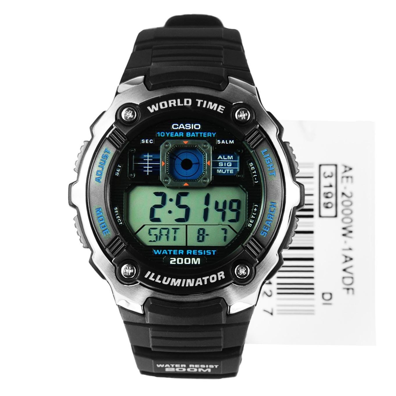 Casio Digital AE-2000W-1AV World Time Alarm Watch 10-Years Battery Black ozdigitalwatch.com.au