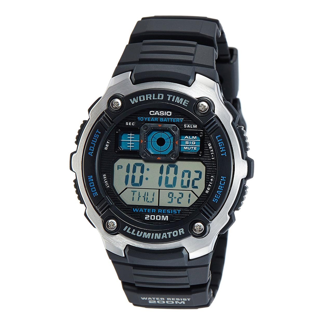 Casio Digital AE-2000W-1AV World Time Alarm Watch 10-Years Battery Black ozdigitalwatch.com.au