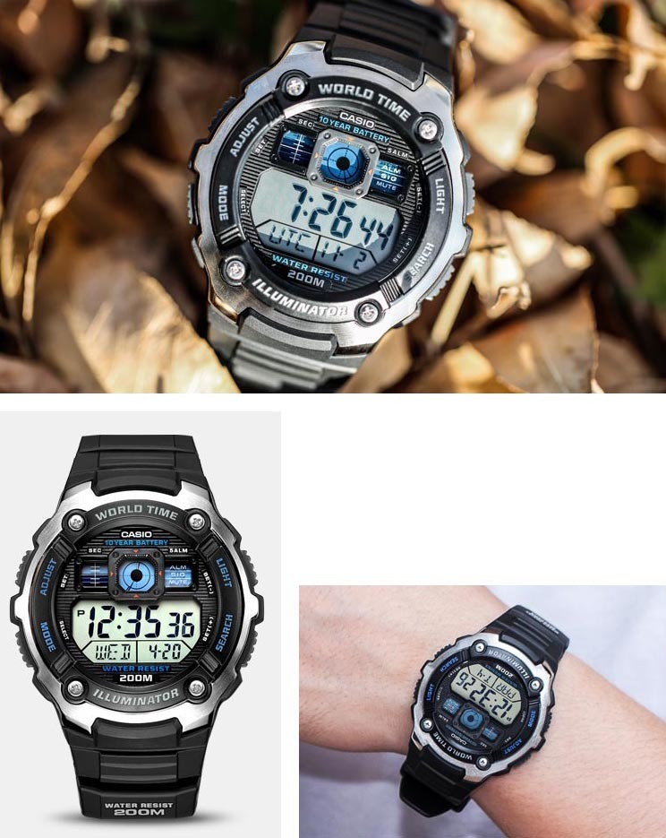 Casio Digital AE-2000W-1AV World Time Alarm Watch 10-Years Battery Black ozdigitalwatch.com.au