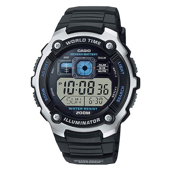 Casio Digital AE-2000W-1AV World Time Alarm Watch 10-Years Battery Black ozdigitalwatch.com.au
