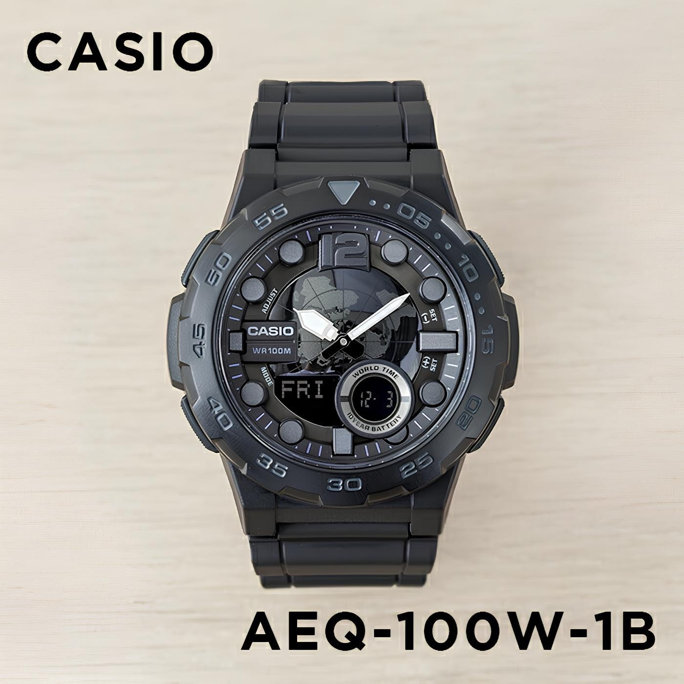 Casio Analog Digital AEQ-100W-1B Telememo Men Watch 10-Year Battery Life Black ozdigitalwatch.com.au