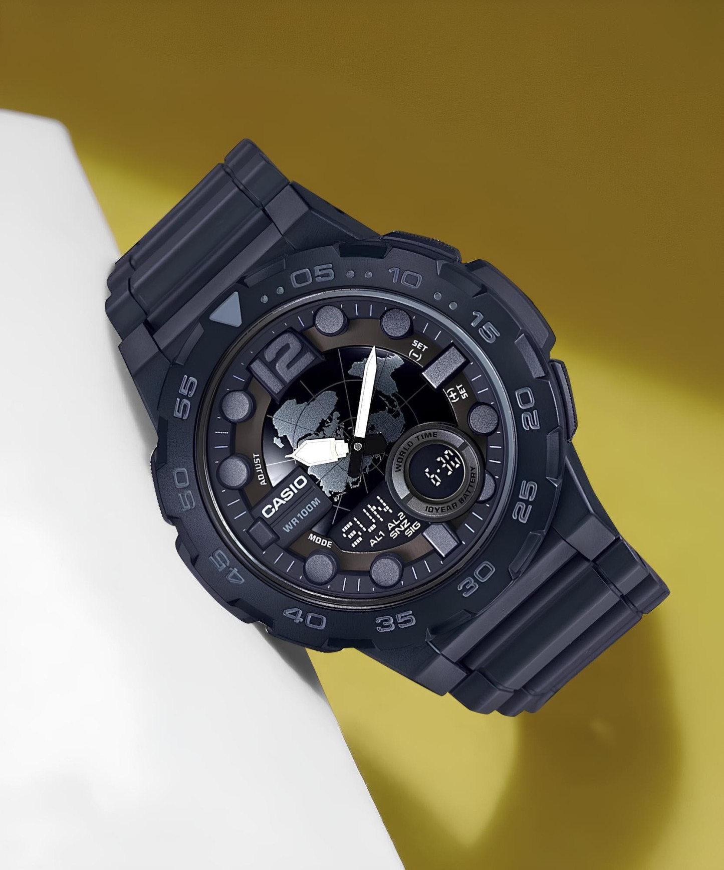 Casio Analog Digital AEQ-100W-1B Telememo Men Watch 10-Year Battery Life Black ozdigitalwatch.com.au