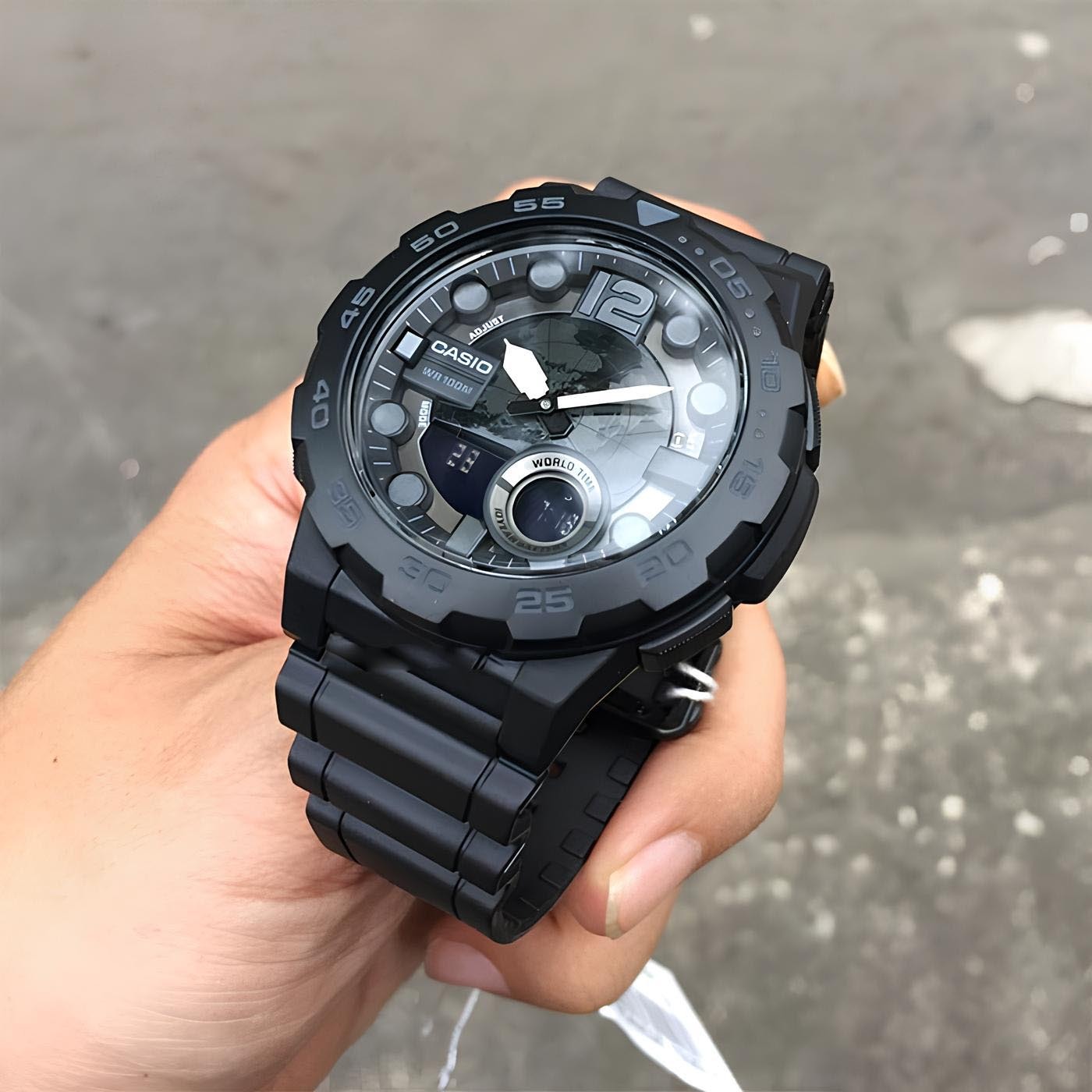 Casio Analog Digital AEQ-100W-1B Telememo Men Watch 10-Year Battery Life Black ozdigitalwatch.com.au
