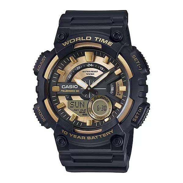 Casio AEQ-110W-9AV Analog Digital World Time Alarm Men's Watch (10-Years Battery Life) (Black) AEQ110W-1BV