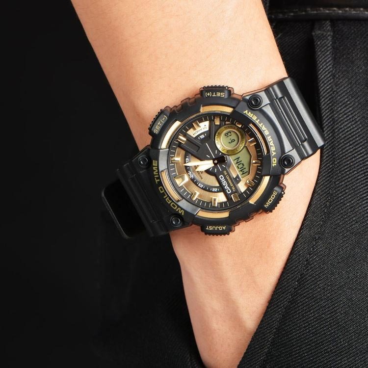 Casio AEQ-110W-9AV Analog Digital World Time Alarm Men's Watch (10-Years Battery Life) (Black) AEQ110W-1BV