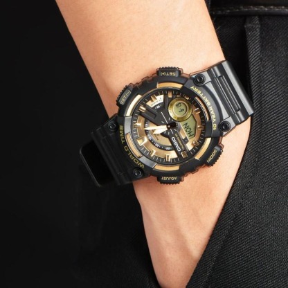 Casio AEQ-110W-9AV Analog Digital World Time Alarm Men's Watch (10-Years Battery Life) (Black) AEQ110W-1BV