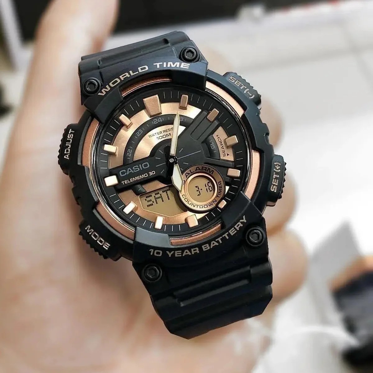 Casio Analog Digital AEQ-110W-1A3V World Time Alarm Men's Watch (10-Years Battery Life) (Black x Gold) AEQ110W-1A3V
