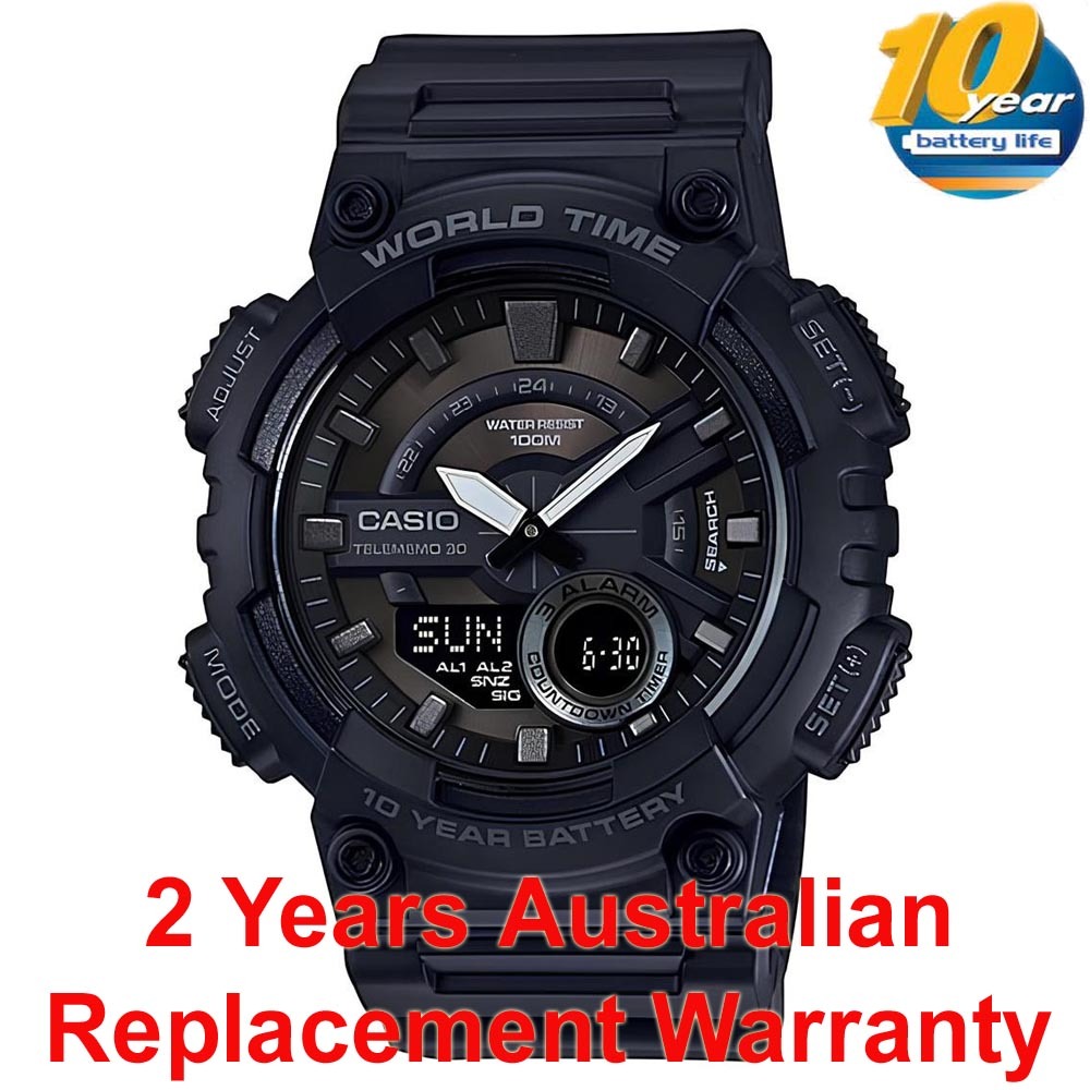 Casio Analog Digital AEQ-110W-1B Telememo Men Watch (10-Years Battery) (Black) ozDigitalWatch.com.au