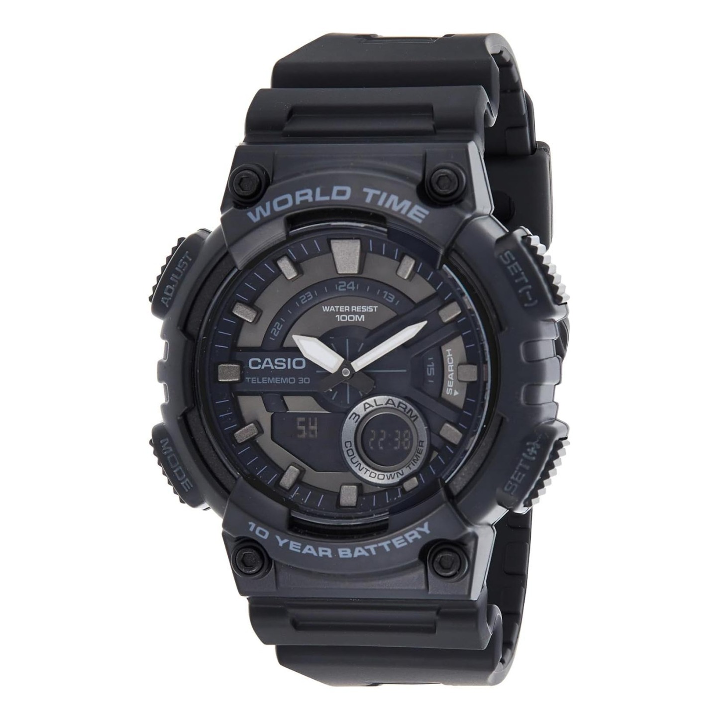 Casio Analog Digital AEQ-110W-1B Telememo Men Watch (10-Years Battery) (Black) ozDigitalWatch.com.au