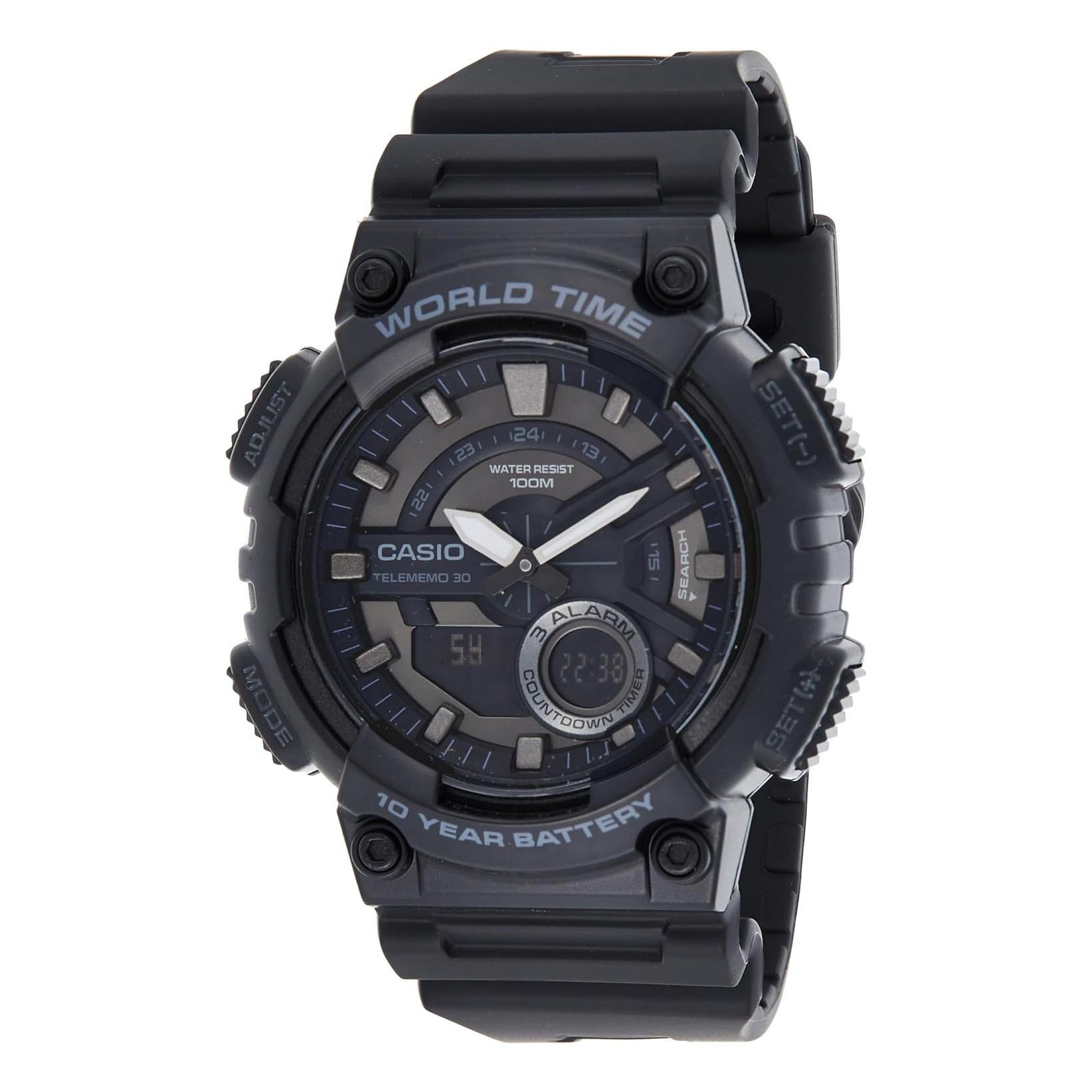 Casio Analog Digital AEQ-110W-1B Telememo Men Watch (10-Years Battery) (Black) ozDigitalWatch.com.au
