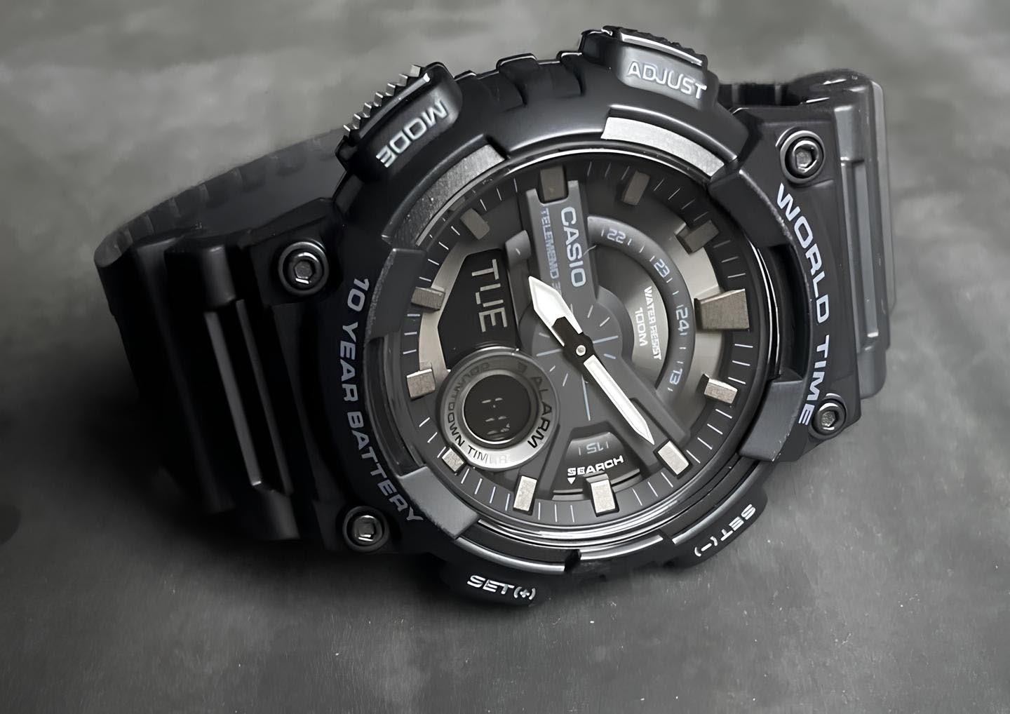 Casio Analog Digital AEQ-110W-1B Telememo Men Watch (10-Years Battery) (Black) ozDigitalWatch.com.au