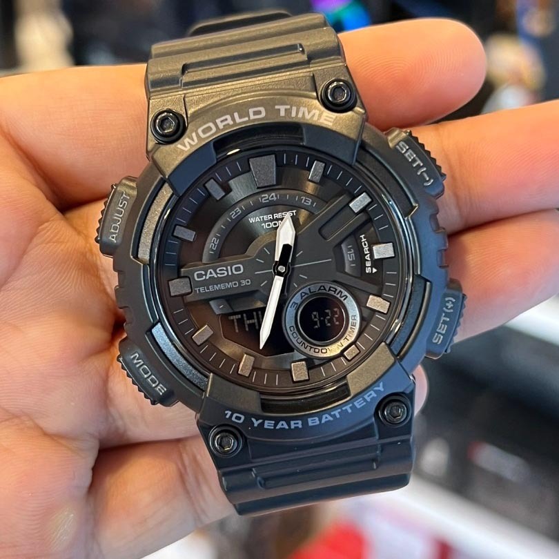 Casio Analog Digital AEQ-110W-1B Telememo Men Watch (10-Years Battery) (Black) ozDigitalWatch.com.au