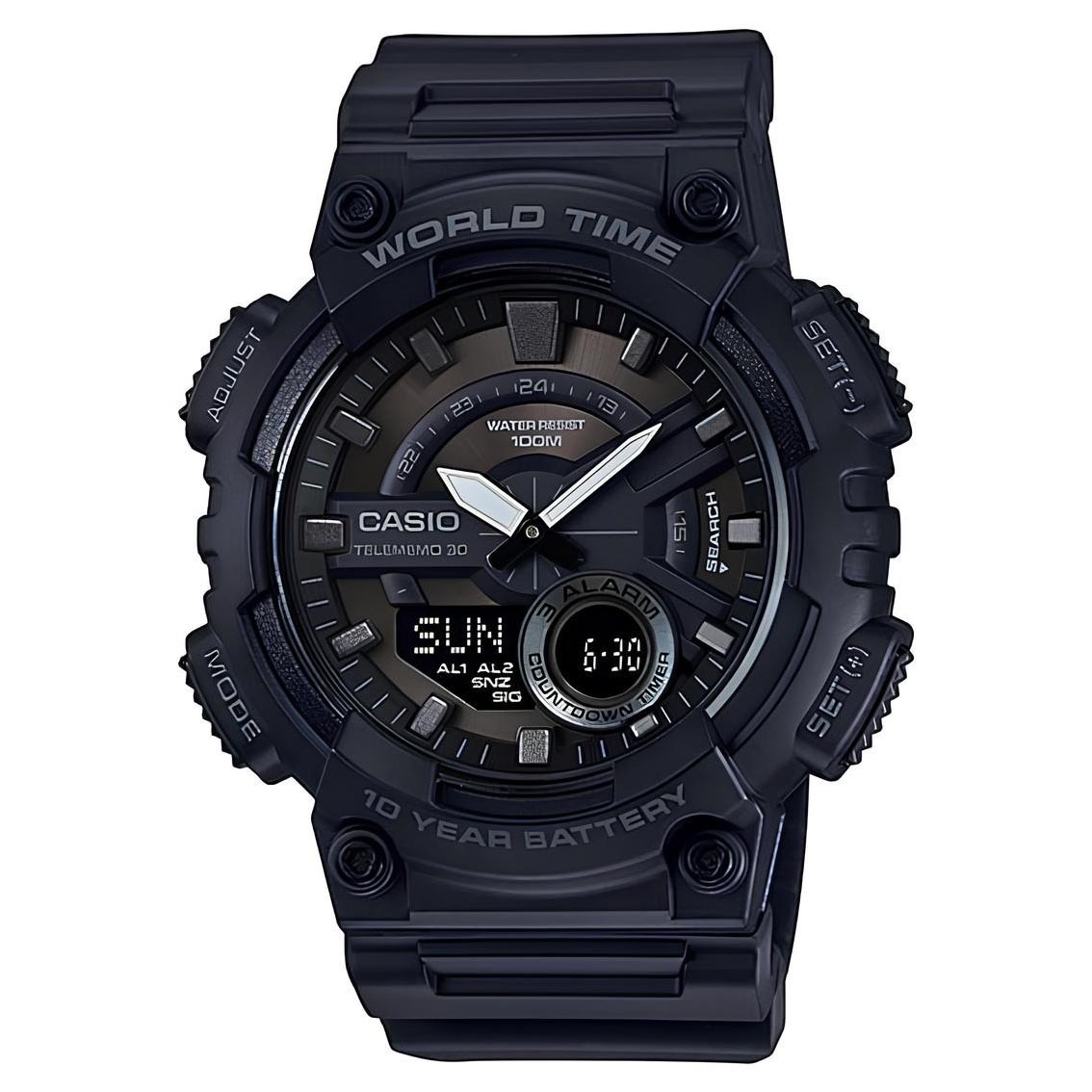 Casio Analog Digital AEQ-110W-1B Telememo Men Watch (10-Years Battery) (Black) ozDigitalWatch.com.au