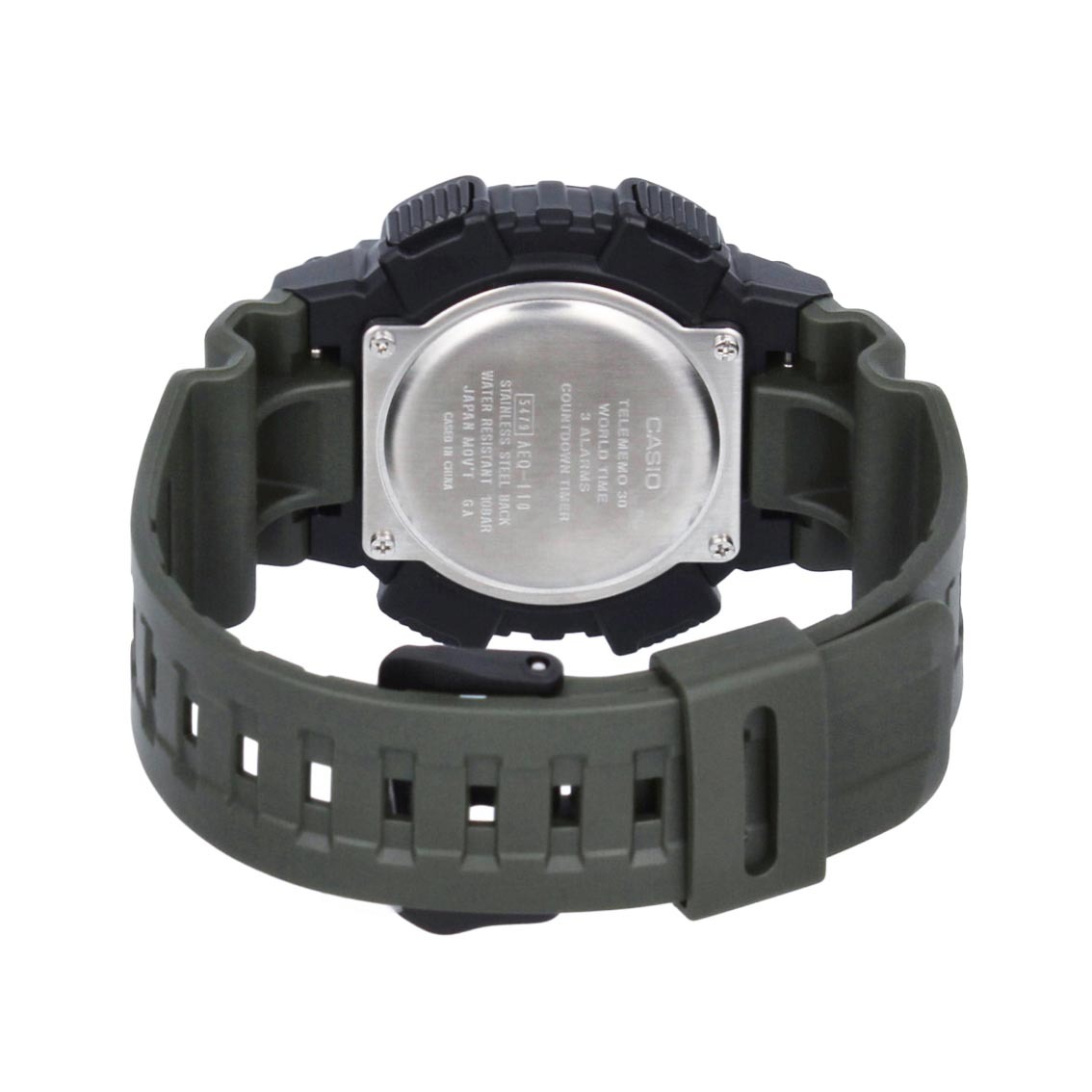Casio Analog Digital AEQ-110W-3A Telememo Watch 10Y Battery Life Green Black ozdigitalwatch.com.au