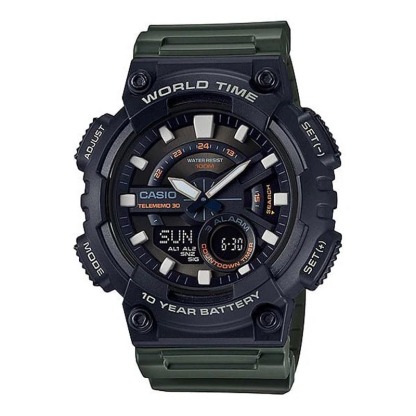 Casio Analog Digital AEQ-110W-3AV World Time Alarm Men's Watch (10-Years Battery Life) (Green x Black) AEQ110W-3AV
