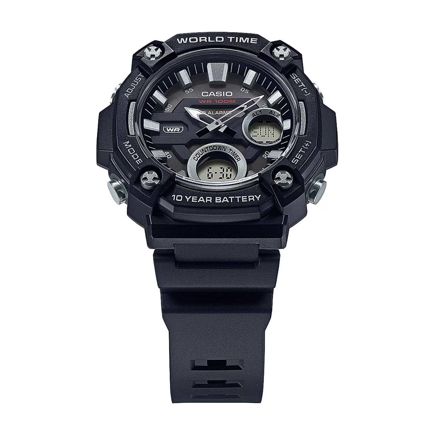 Casio Analog Digital AEQ-120W-1AV World Time Alarm Watch 10Y Battery Black ozdigitalwatch.com.au