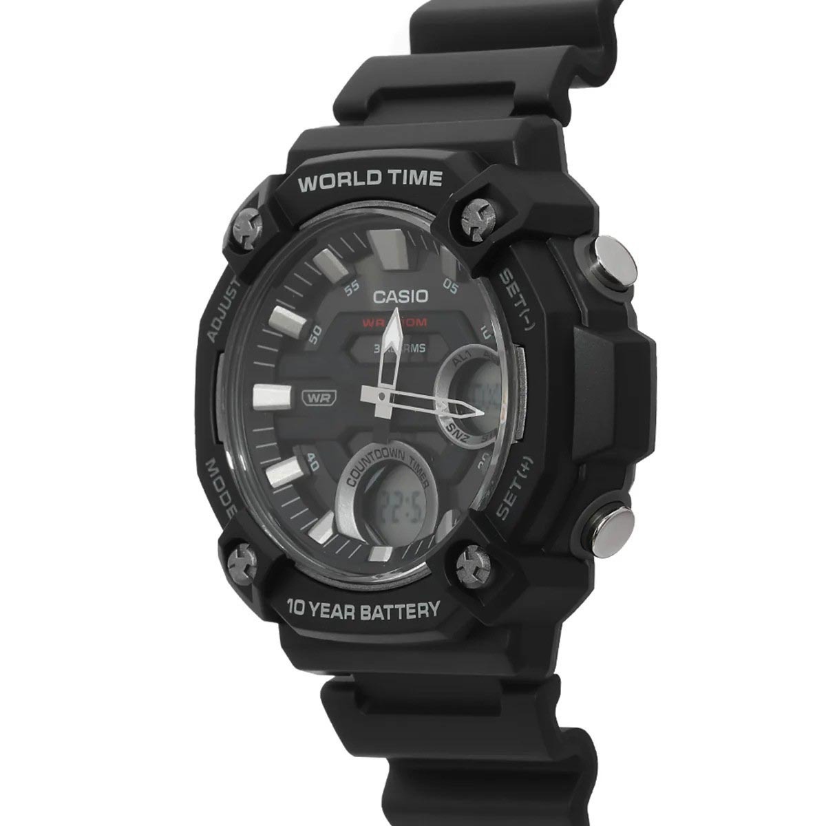Casio Analog Digital AEQ-120W-1AV World Time Alarm Watch 10Y Battery Black ozdigitalwatch.com.au