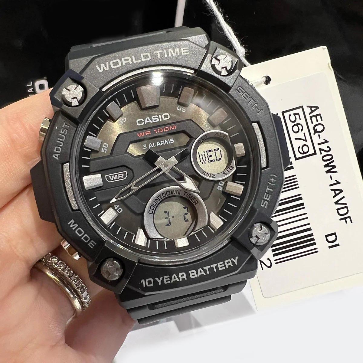 Casio Analog Digital AEQ-120W-1AV World Time Alarm Watch 10Y Battery Black ozdigitalwatch.com.au