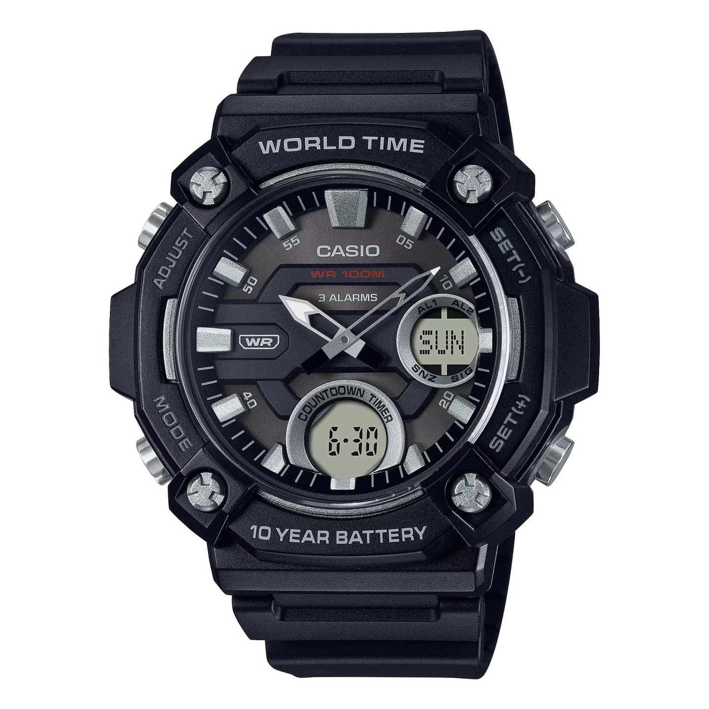 Casio Analog Digital AEQ-120W-1AV World Time Alarm Men Watch (10-Years Battery Life) (Black) AEQ120W-1AV
