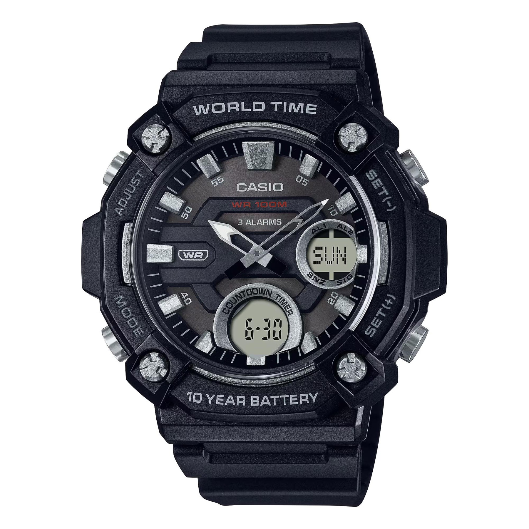 Casio Analog Digital AEQ-120W-1AV World Time Alarm Men Watch (10-Years Battery Life) (Black) AEQ120W-1AV