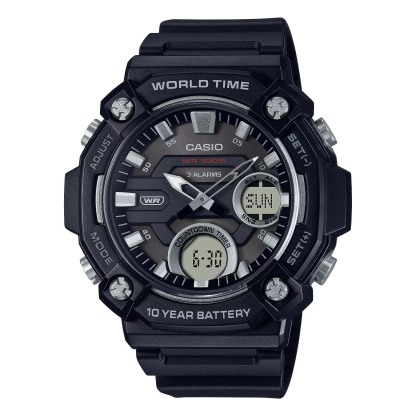 Casio Analog Digital AEQ-120W-1AV World Time Alarm Men Watch (10-Years Battery Life) (Black) AEQ120W-1AV