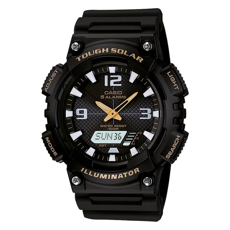 Casio AQ-S810W-1BV Solar Illuminator World Time Alarm Digital Men Sport Watch (Black x Gold) AQS810W-1BV