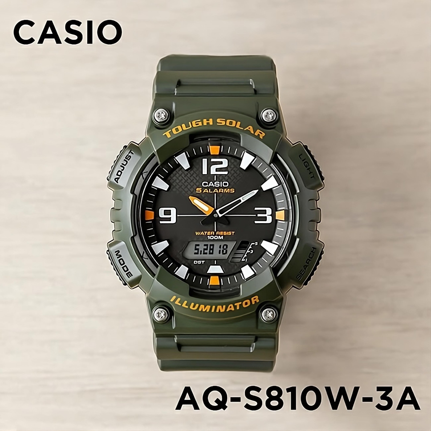Casio AQ-S810W-3AV Solar Illuminator World Time Digital Men Sport Watch Green ozDigitalWatch.com.au