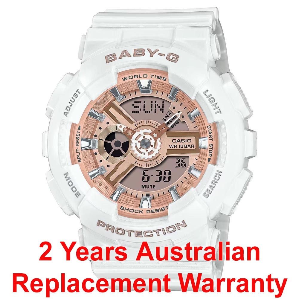 Casio Baby-G BA-110X-7A1 Analog Digital Watch (White, Rose Gold) - ozDigitalWatch.com.au