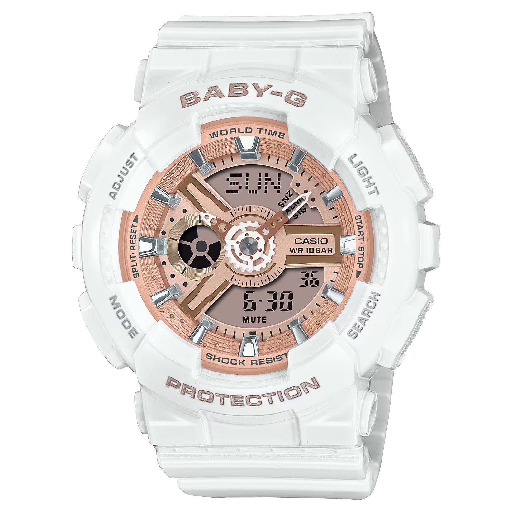 Casio Baby-G BA-110X-7A1 Analog Digital Watch (White, Rose Gold) (New version of BA-110-7A1) BA110X-7A1