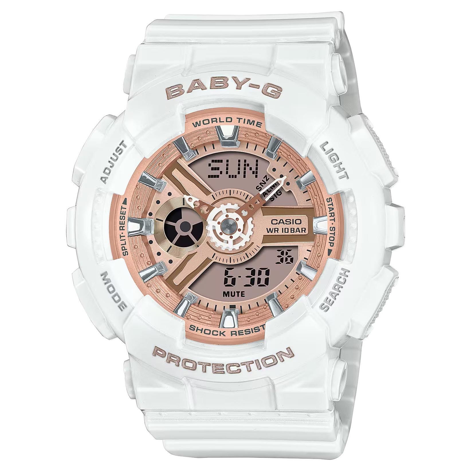 Casio Baby-G BA-110X-7A1 Analog Digital Watch (White, Rose Gold) - ozDigitalWatch.com.au
